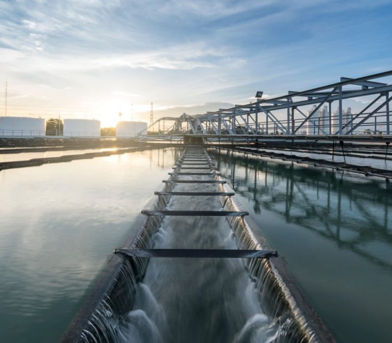 The Solid Contact Clarifier Tank type Sludge Recirculation process in Water Treatment plant with sunrise